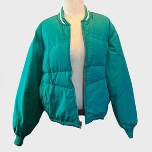 Vintage Comfy USA Down Bomber Jacket Teal Puffer Made in USA Men’s XL 2XL